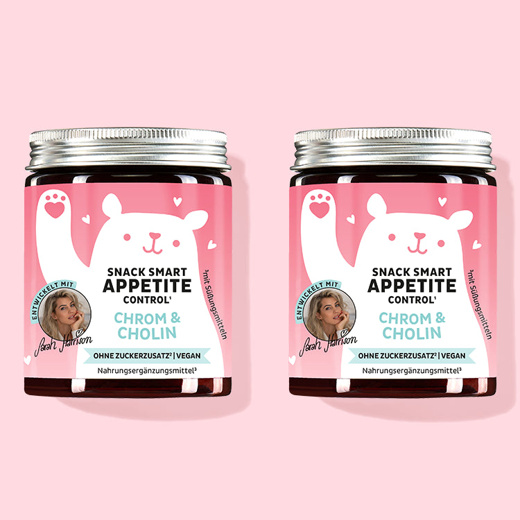 Zwei Packungen der Snack Smart Vitamine für den Blutzucker mit Chrom und Cholin – von Bears with Benefits.