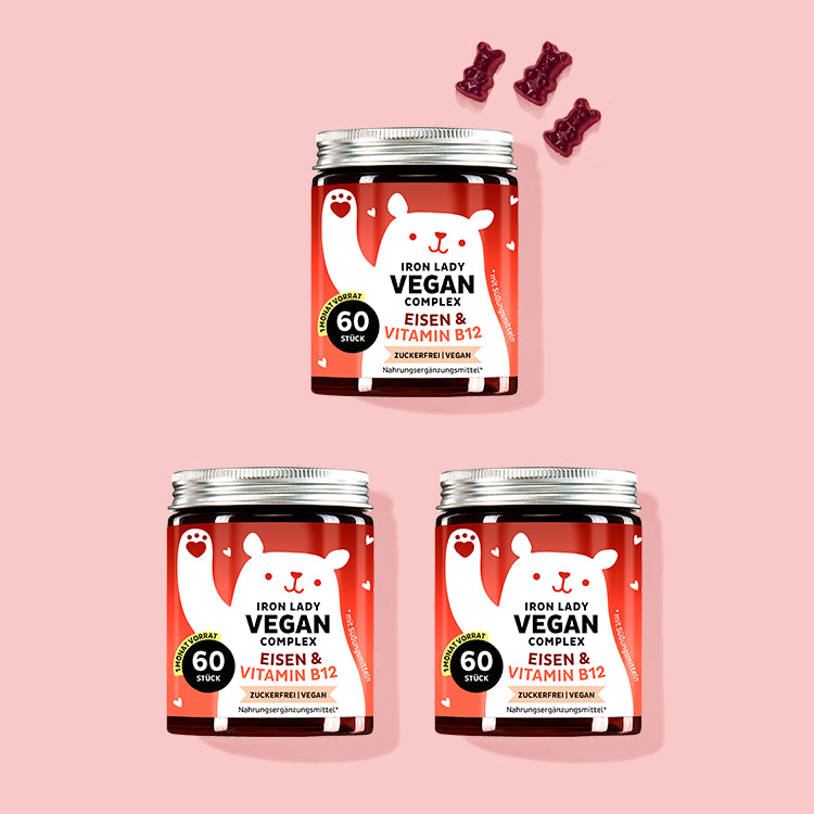Die Iron Lady Vegan Complex Vitamine mit Eisen von Bears with Benefits als 3 Monatskur.