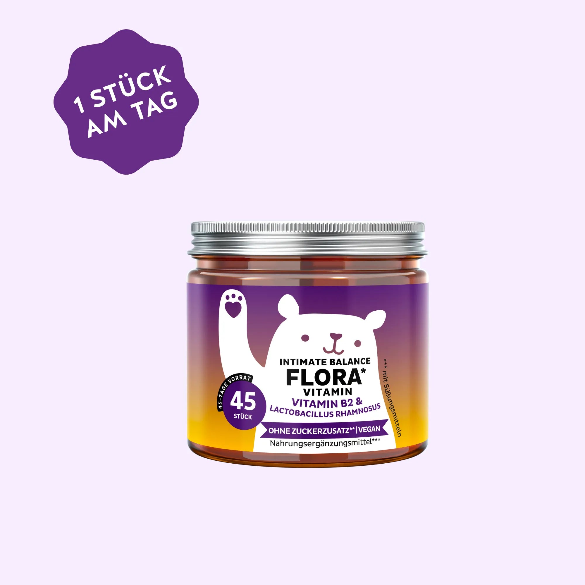 Bears with Benefits Intimate Balance Flora Vitamin – Vegane Probiotika Gummibärchen mit Vitamin B2 und Lactobacillus Rhamnosus für Darmflora und intimes Gleichgewicht, 45 Stück, neue Formel, ohne Zuckerzusatz