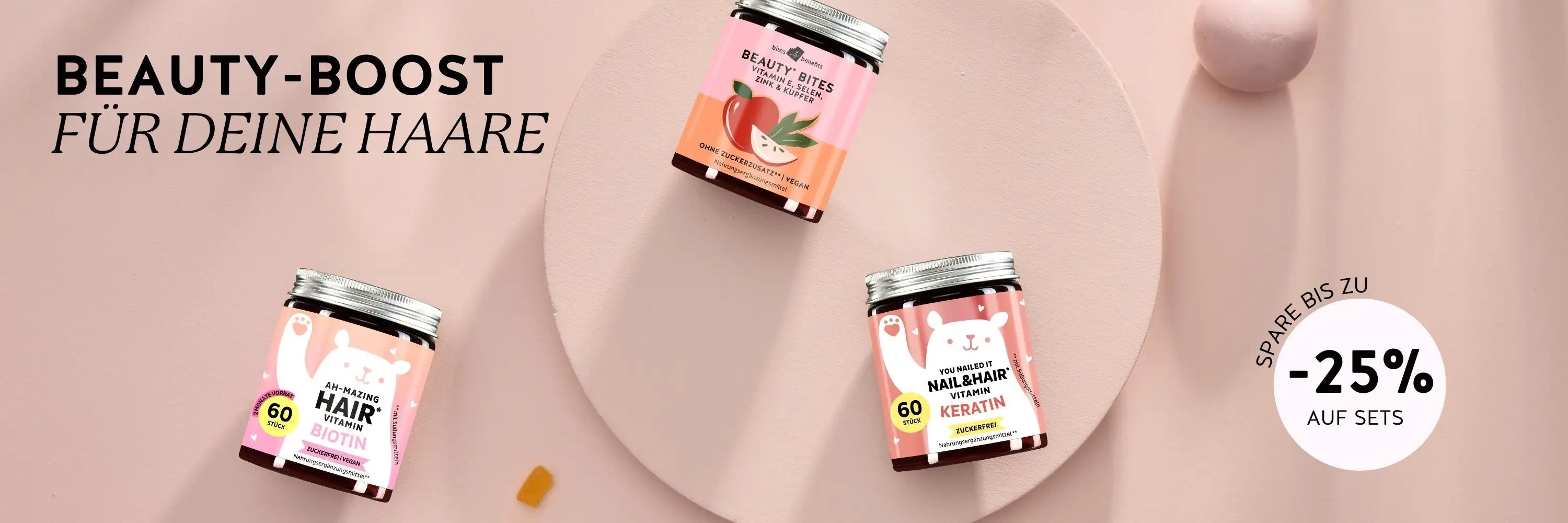 Banner desktop für die collection "Für deine Haare" mit Vitaminbärchen von Bears with Benefits.
