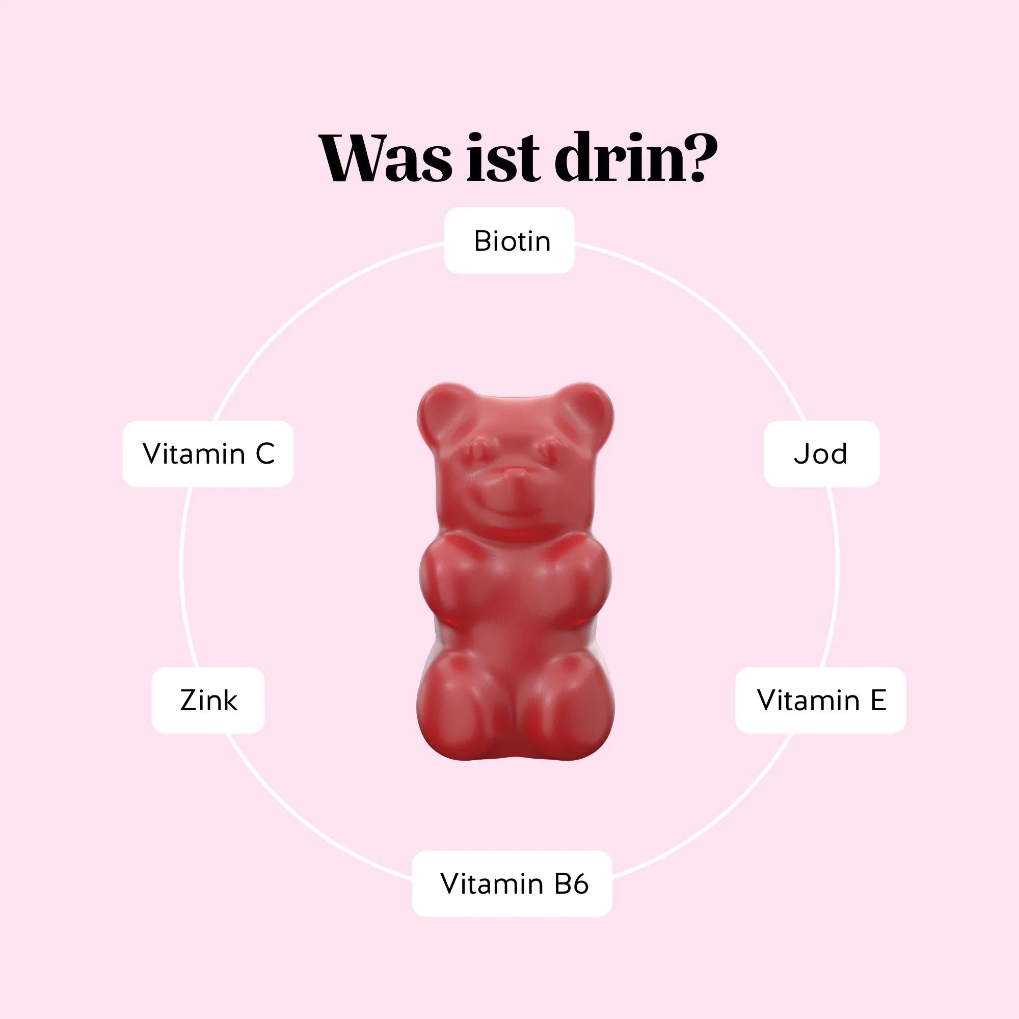Bears with Benefits AH-MAZING Hair Vitamin – Inhaltsstoffe pro zuckerfreiem, veganem Gummibärchen: Biotin 10.000 µg, Vitamin C, Vitamin E, Vitamin B6, Jod und Zink, Formel für Haare, Haut und Nägel