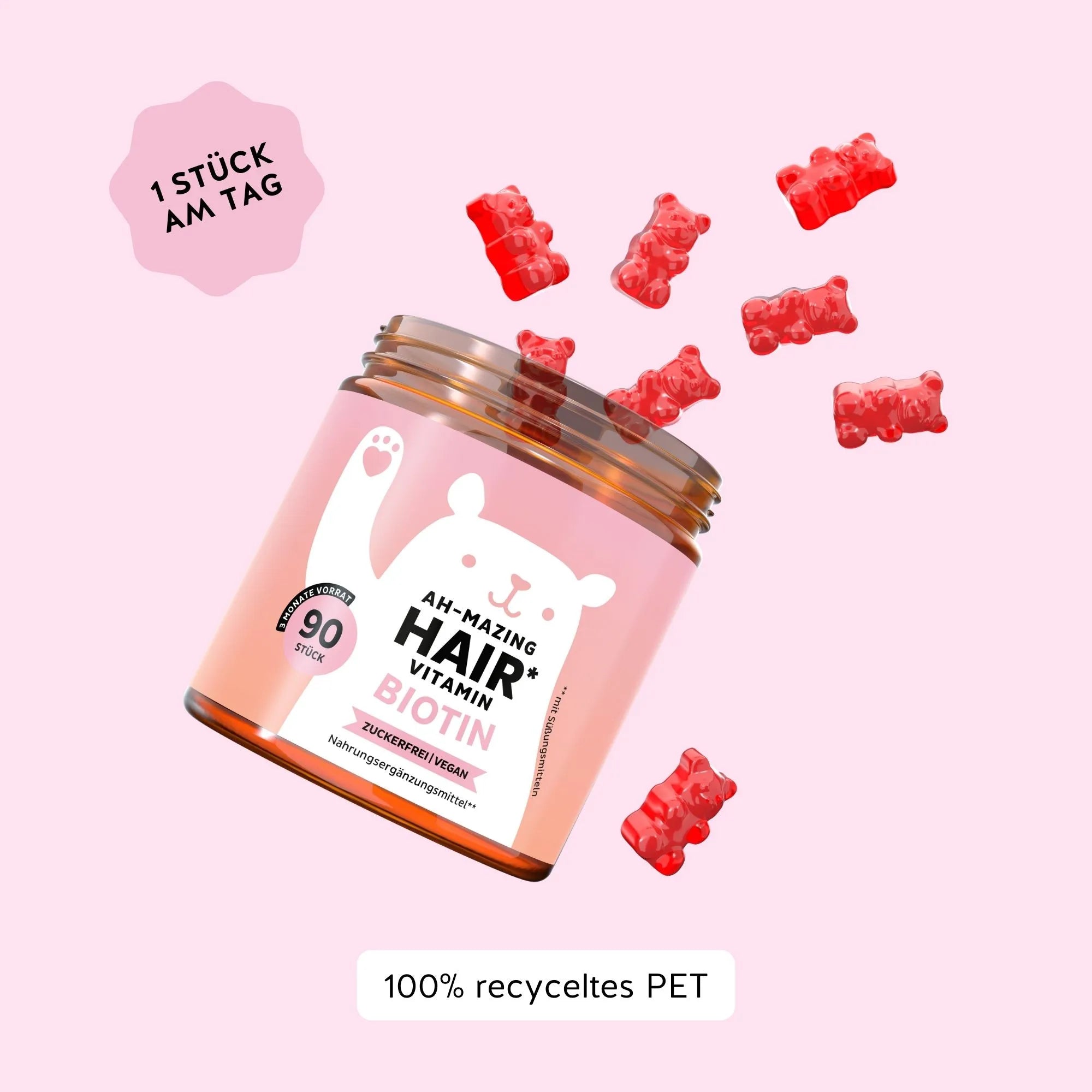 Bears with Benefits AH-MAZING Hair Vitamin – Verzehrempfehlung 1 Biotin Gummibärchen pro Tag, 45 Stück Vorrat, Verpackung aus 100% recyceltem PET, zuckerfrei, vegan