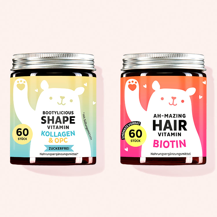 2er Set "Beauty And The Bum Duo" bestehend aus den Ah-mazing Hair Vitamins mit Biotin und den Bootylicious Shape Vitamins mit Kollagen und OPC von Bears with Benefits