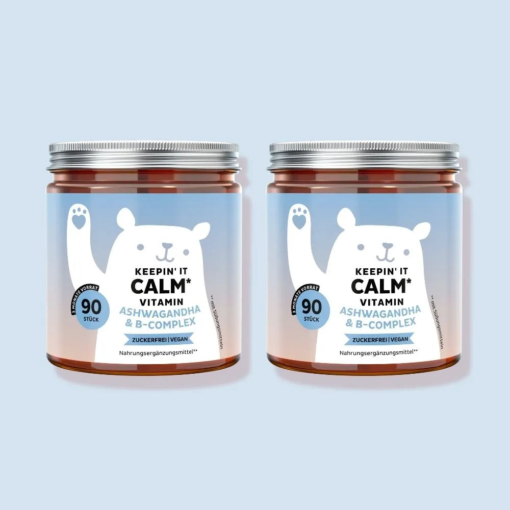 Bears with Benefits Keepin’ it Calm Vitamin – Vegane Ashwagandha & B-Complex Gummibärchen für normale Funktion des Nervensystems (Vitamin B1, B2, B6 & B12), mit Withanoliden 4,25 mg und L-Theanin 10 mg pro Bärchen, 2er Pack je 90 Stück, 6 Monate Vorrat, zuckerfrei & vegan
