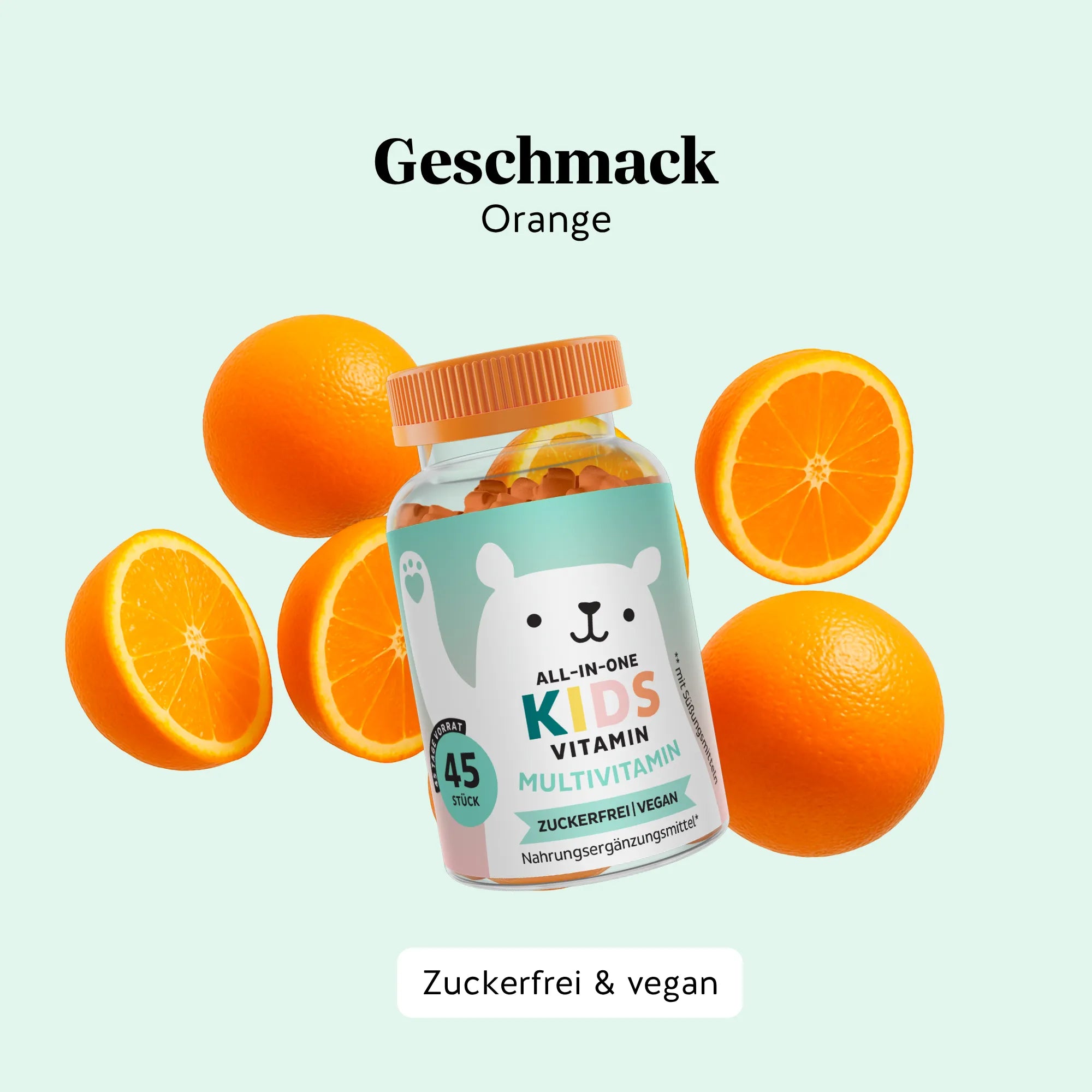 Bears with Benefits ALL-IN-ONE Kids Vitamin Multivitamin – vegane, zuckerfreie Vitamin-Gummibärchen für Kinder mit Orangengeschmack, tägliche Vitaminversorgung, Vitamin D 10 µg pro Tagesdosis.
