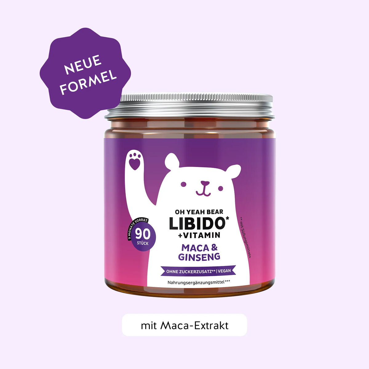 Bears with Benefits Oh Yeah Bear Libido – Vegane Gummibärchen mit Zink für eine normale Fruchtbarkeit, neue Formel mit Ginseng-Extrakt, 90 Bärchen mit Orange-Pfirsich-Geschmack.