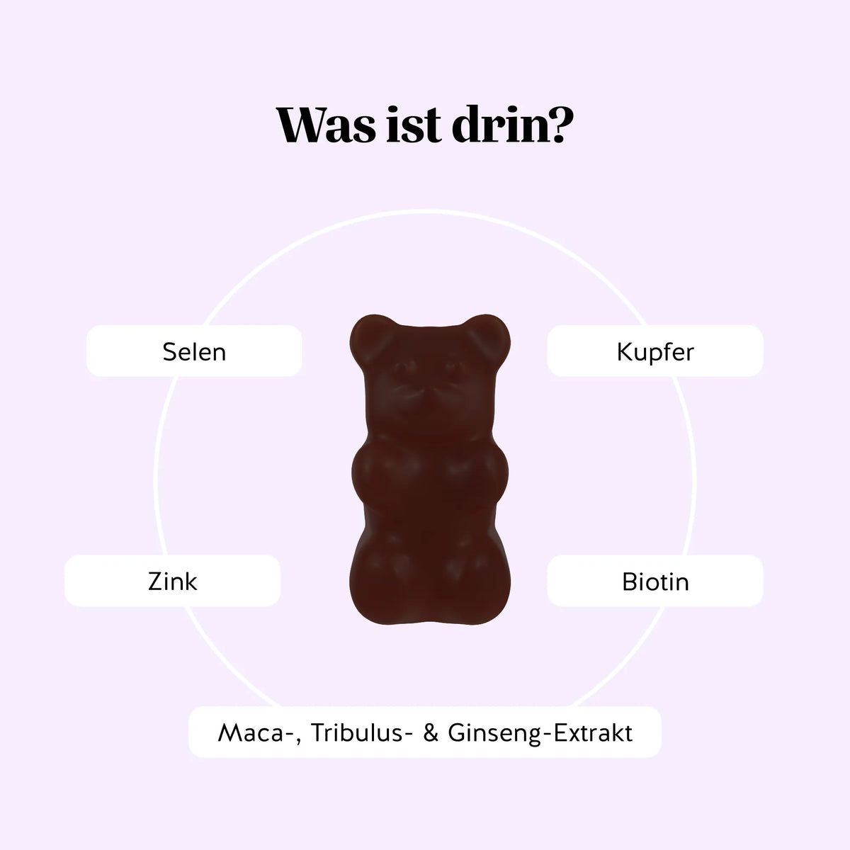 Bears with Benefits Oh Yeah Bear Libido – Was ist drin: Zink, Selen, Kupfer, Biotin sowie Maca-, Tribulus- & Ginseng-Extrakt in einem veganen Gummibärchen.