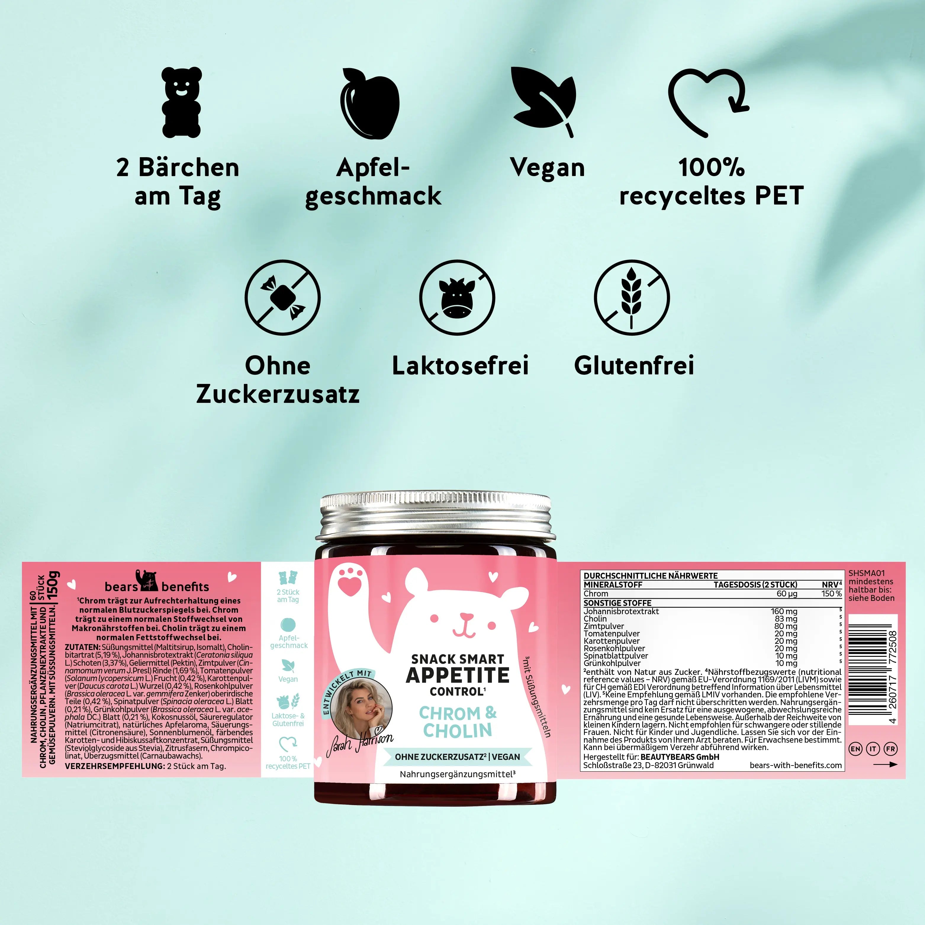 Snack Smart Label mit Nährwertangaben, Vorteilen und Verzehrempfehlung. Von Bears with Benefits.