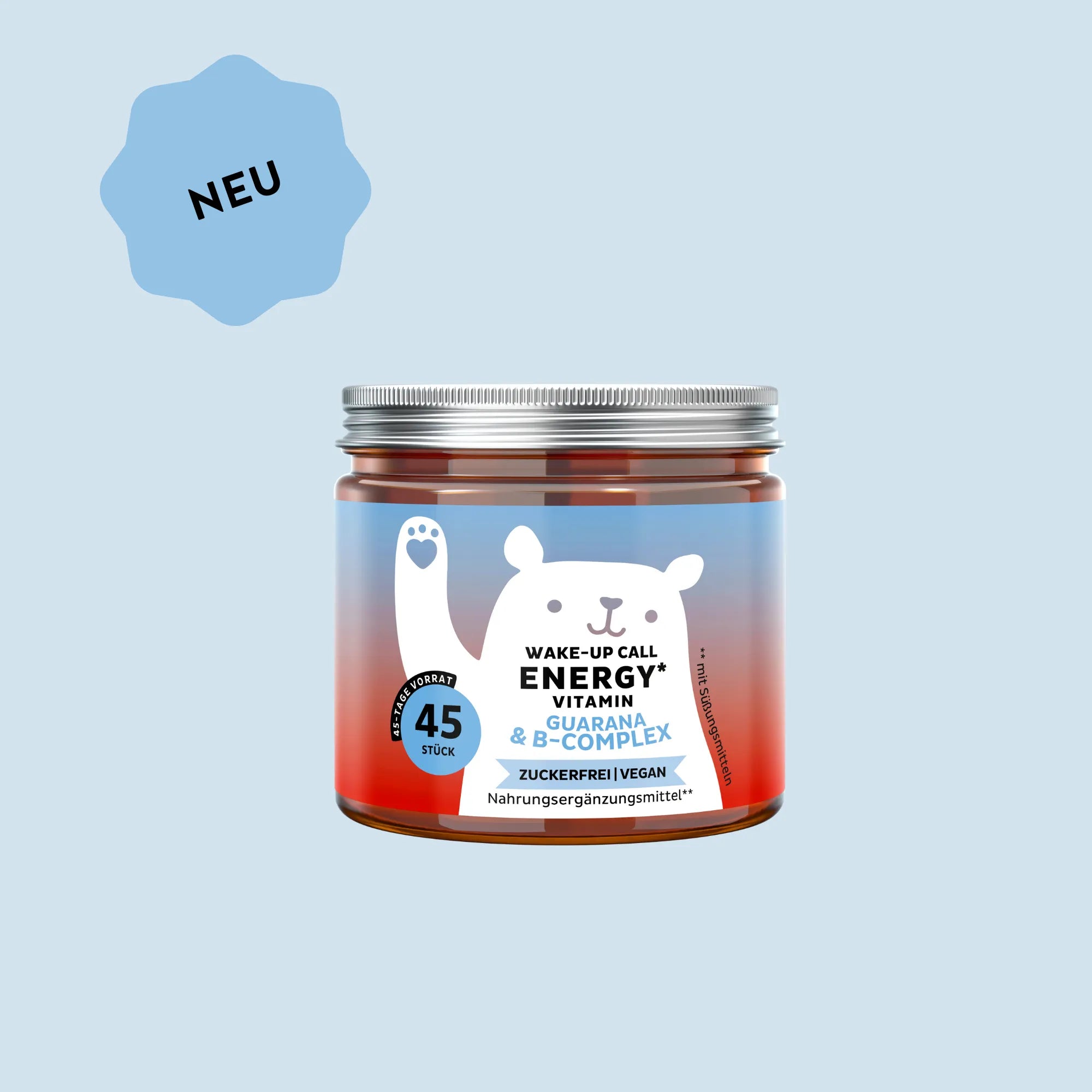 Bears with Benefits WAKE-UP CALL ENERGY* Vitamin – Guarana & B-COMPLEX, 45 STÜCK (45-TAGE VORRAT), ZUCKERFREI | VEGAN, Nahrungsergänzungsmittel** (*mit Süßungsmitteln)