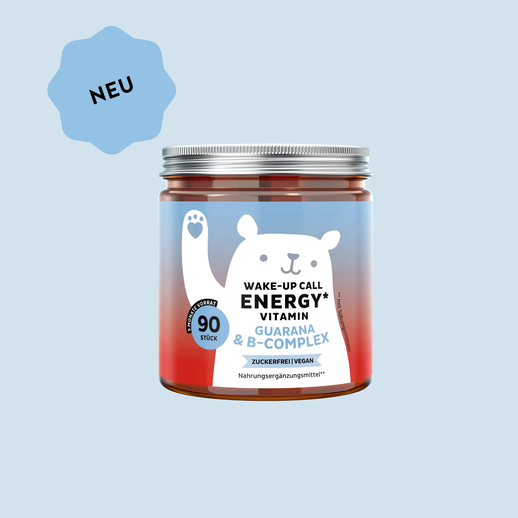 Bears with Benefits WAKE-UP CALL ENERGY* Vitamin – Guarana & B-COMPLEX, NEU, 90 STÜCK (3 MONATE VORRAT), ZUCKERFREI | VEGAN, Nahrungsergänzungsmittel** (*mit Süßungsmitteln)