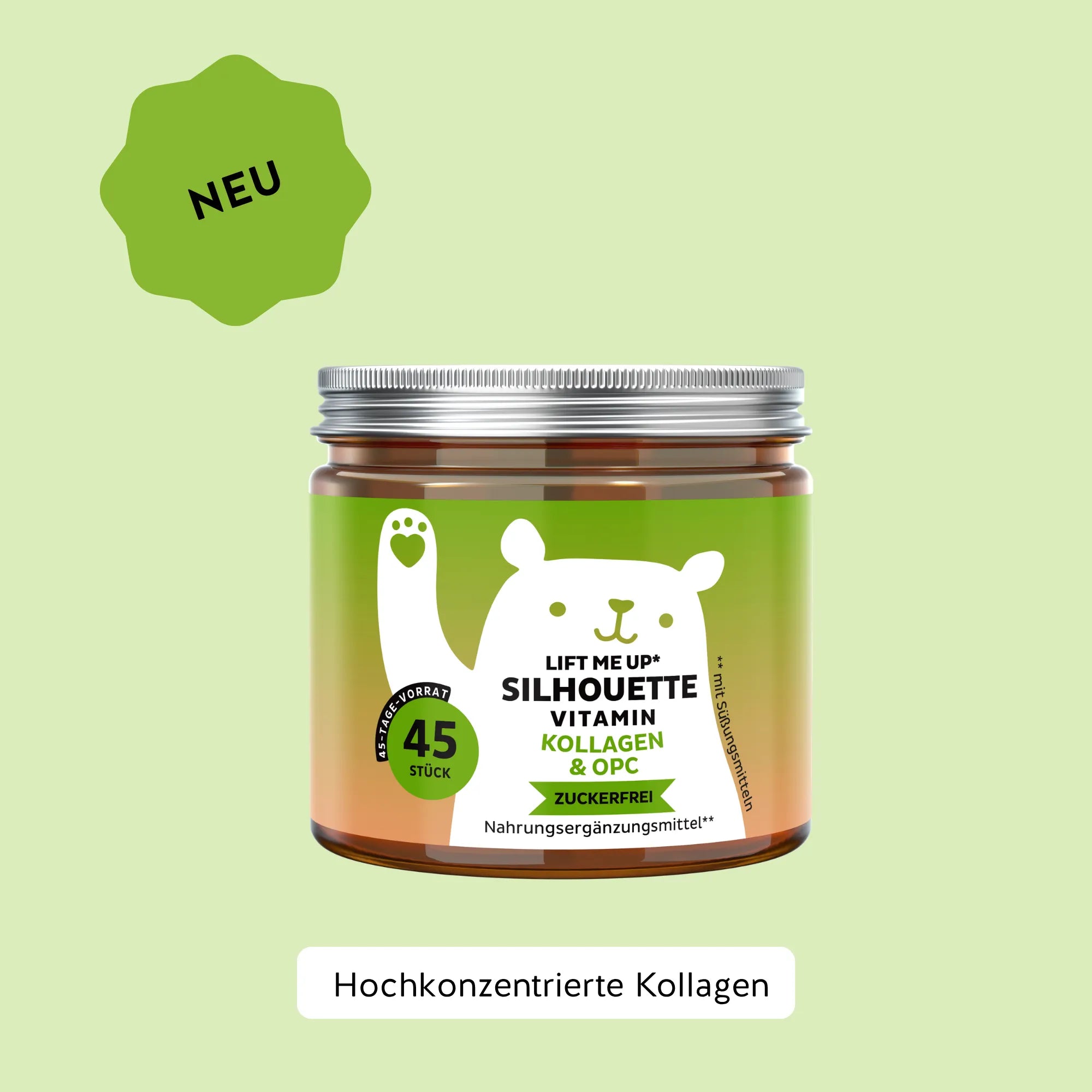 Bears with Benefits Lift Me Up Silhouette Vitamin – Zuckerfreie Kollagen & OPC Gummies für Haut und Kollagenbildung, 500 mg Kollagenpeptide und 20 mg Traubenkernextrakt mit 19 mg OPC pro Gummy, 45 Stück, 45 Tage Vorrat, neu, Nahrungsergänzungsmittel mit Süßungsmitteln