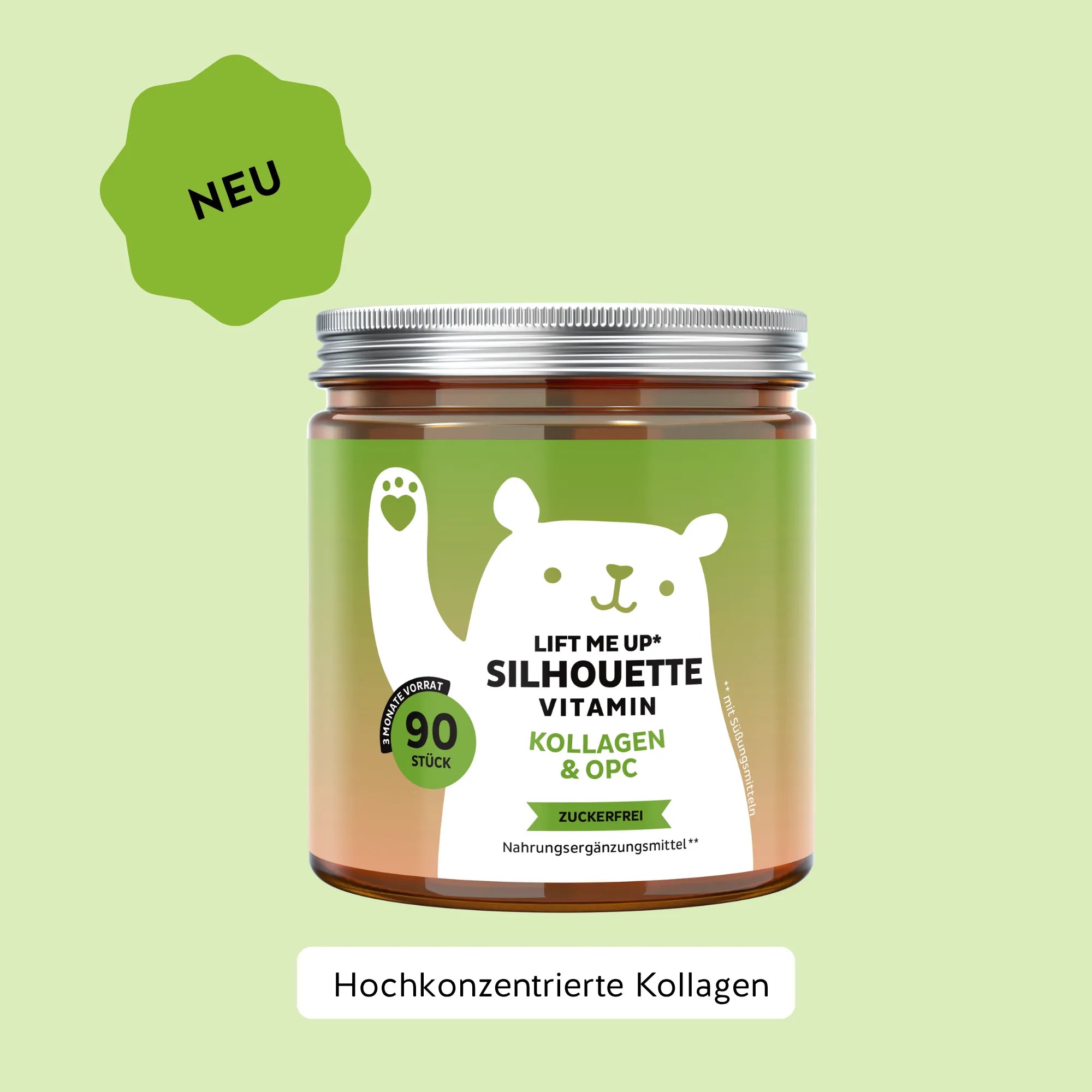 Bears with Benefits Lift Me Up Silhouette Vitamin – Zuckerfreie Kollagen & OPC Gummies für Haut und Kollagenbildung, 500 mg Kollagenpeptide und 20 mg Traubenkernextrakt mit 19 mg OPC pro Gummy, 90 Stück, 3 Monate Vorrat, neu, Nahrungsergänzungsmittel mit Süßungsmitteln