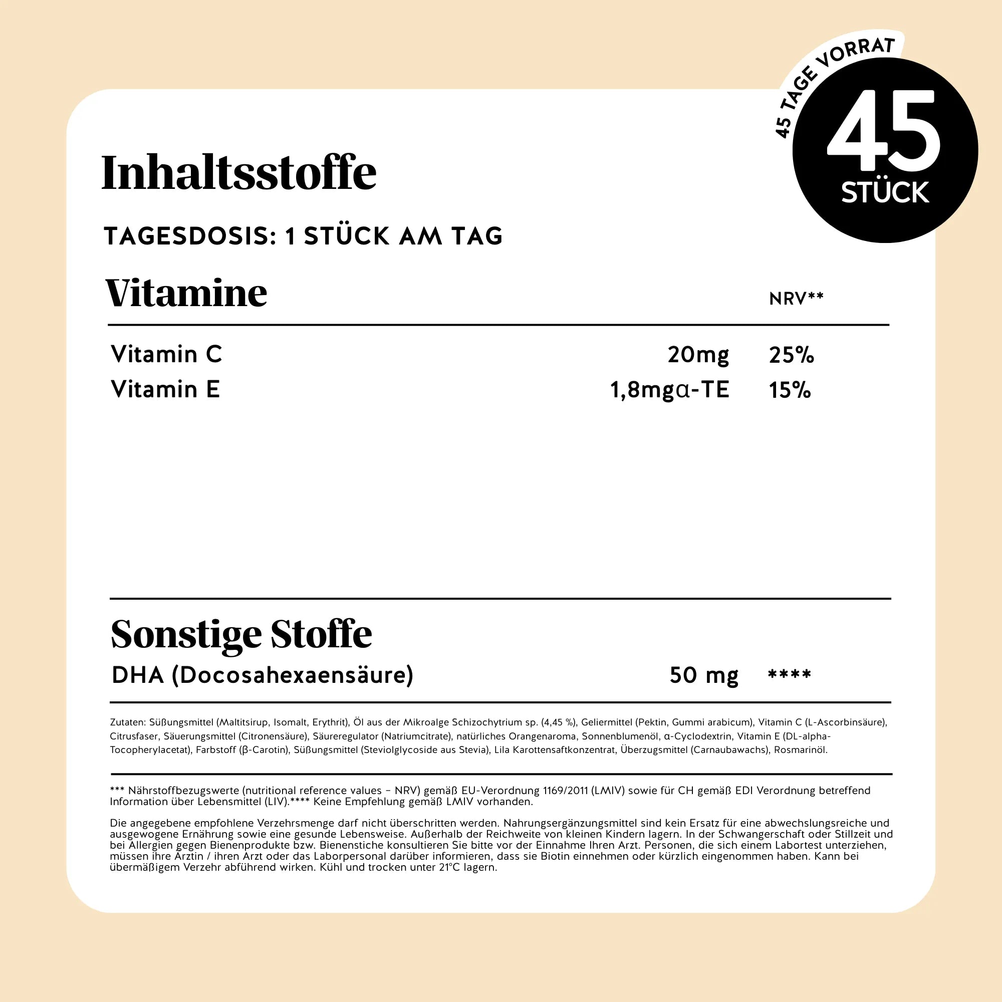 Vollständige Liste der Inhaltsstoffe der Catch Of The Day Vitality Support Vitamin-Gummibärchen von Bears with Benefits.