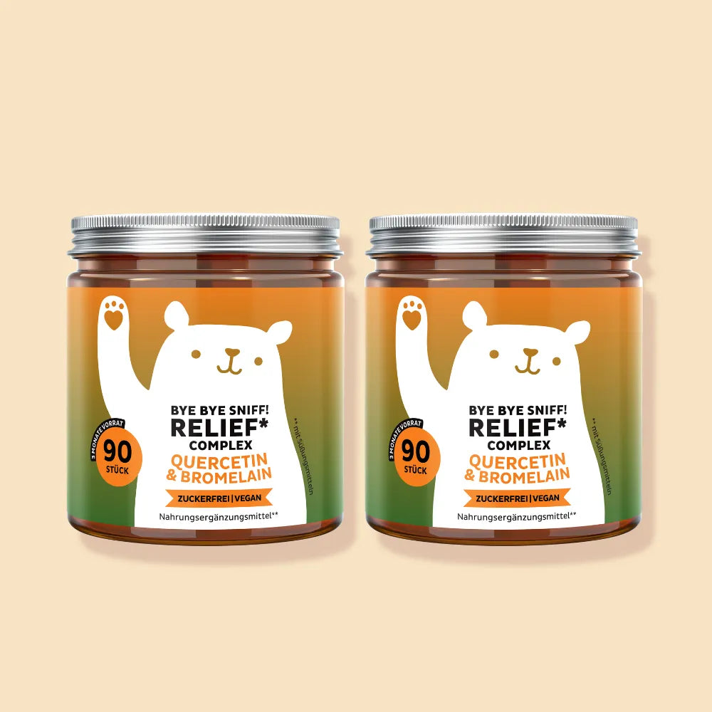 Bears with Benefits Bye Bye Sniff! Relief Complex – Vegane Quercetin und Bromelain Gummibärchen zur Unterstützung des Immunsystems, mit Vitamin C und Zink, 2er Pack je 90 Stück, 6 Monate Vorrat, zuckerfrei