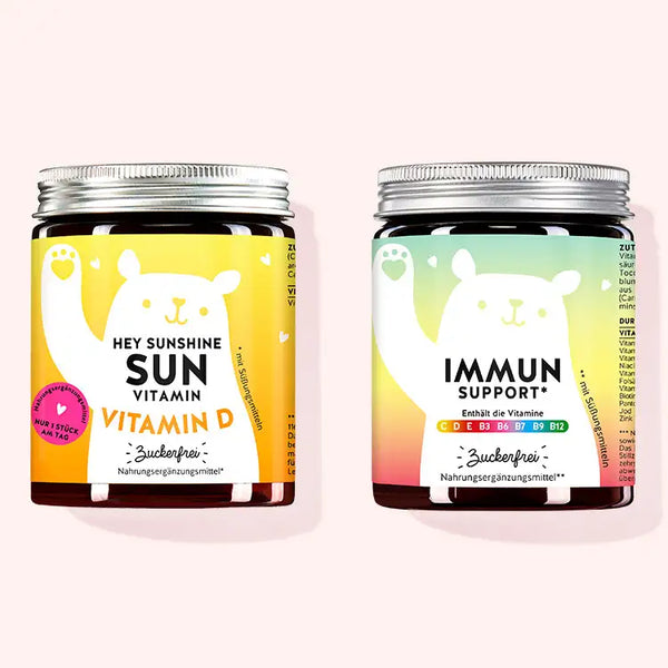 2er Set "Fit & Gesund Duo" bestehend aus den Hey Sunshine Sun Vitamins mit Vitamin D und den Immun Support Vitamins mit Multivitaminen von Bears with Benefits