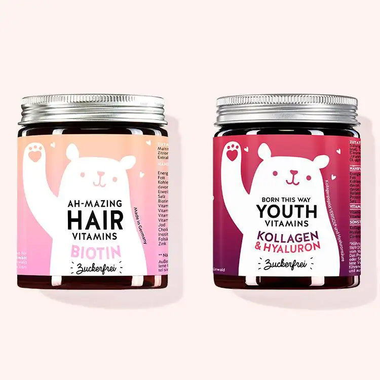 2er Set "Ultimate Hair & Skin Duo" bestehend aus den Ah-mazing Hair Vitamins mit Biotin und den Born This Way Youth Vitamins mit Kollagen und Hyaluronsäure von Bears with Benefits