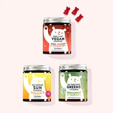 3er Set "Green Iron Boost" bestehend aus den Iron Lady Vegan Vitamins mit Eisen, den Hey Sunshine Sun Vitamins mit Vitamin D sowie den Eat your Super Greens Vitamins mit Gerstengras von Bears with Benefits