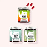 3er Set “Grüner Stoffwechsel Trio” bestehend aus den Trust your Gut Vitamins mit Apfelessig, den One in a Billion Gut Vitamins mit Bacillus coagulans und Inulin und den Eat your Super Greens mit Gerstengras, Moringa & 6 weiteren Greens von Bears with Benefits.