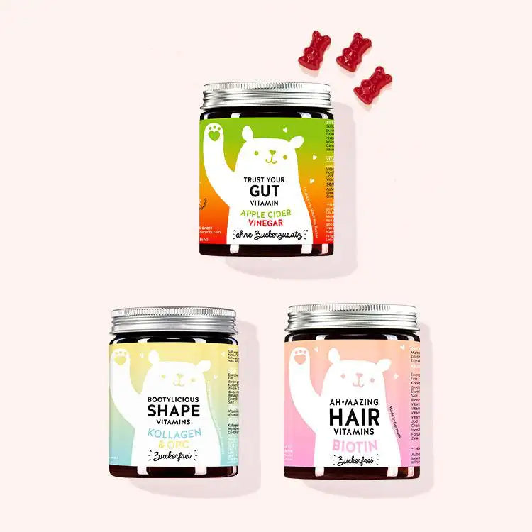 3er Set "Spring Beauty Bundle" bestehend aus Ah-mazing Hair Vitamins mit Biotin, den Trust Your Gut Vitamins mit Apfelessig und den Bootylicious Shape Vitamins mit Kollagen und OPC von Bears with Benefits