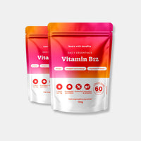 Bears with Benefits Daily Essentials Vitamin B12 – vegane Vitamin B12 Gummies für Energie, Müdigkeit und Ermüdung sowie psychische Funktion, 400 µg Vitamin B12 pro Stück, 2x60 Stück, 4 Monate Vorrat, 1 Stück am Tag, Granatapfelgeschmack, zuckerfrei, laktosefrei & glutenfrei, Nahrungsergänzungsmittel, 150 g pro Packung