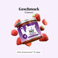 Natürlicher Erdbeergeschmack der Femtastic PMS Gummibärchen von Bears with Benefits, angenehm und leicht einzunehmen. Dose mit 45 Stück.
