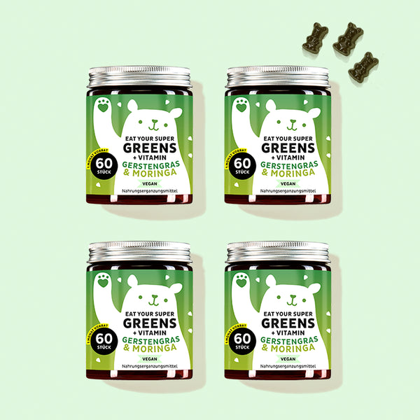 4 Monatskur von Eat your Super Greens mit Gerstengras, Moringa & 6 weiteren Greens von Bears with Benefits als Allrounder für dein Wohlbefinden.