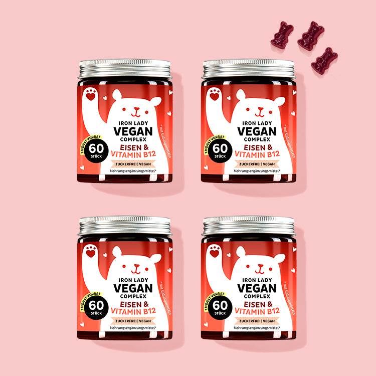 Die Iron Lady Vegan Complex Vitamine mit Eisen von Bears with Benefits als 4 Monatskur.