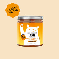 Bears with Benefits HEY SUNSHINE SUN Vitamin – Vegane Vitamin D3 & K2 Gummibärchen für Immunsystem* und Knochen*, Vitamin D3 25 µg (1000 IE) + Vitamin K2 25 µg pro Bärchen, 90 Stück, 3 Monate Vorrat, neue Formel, zuckerfrei, vegan