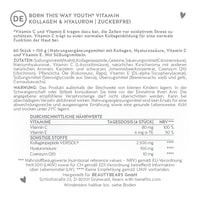 Hier siehst du die Nährstofftabelle der Born This Way Vitamin mit Kollagen und Hyaluron von Bears with Benefits.