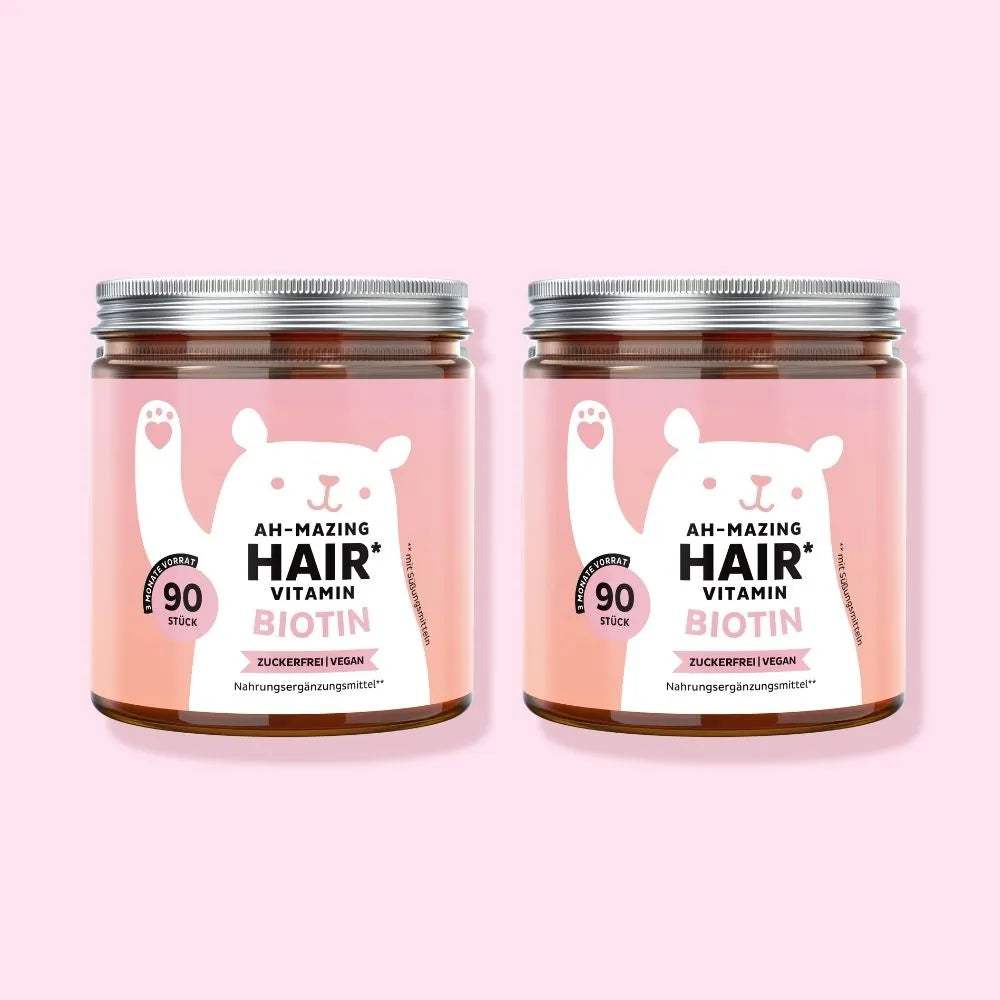 Bears with Benefits AH-MAZING Hair Vitamin – Zuckerfreie, vegane Biotin Gummibärchen für normale Haare, Haut und Nägel, 10.000 µg Biotin pro Bärchen, 2er Pack je 90 Stück, 2x3 Monate Vorrat, zuckerfrei, vegan