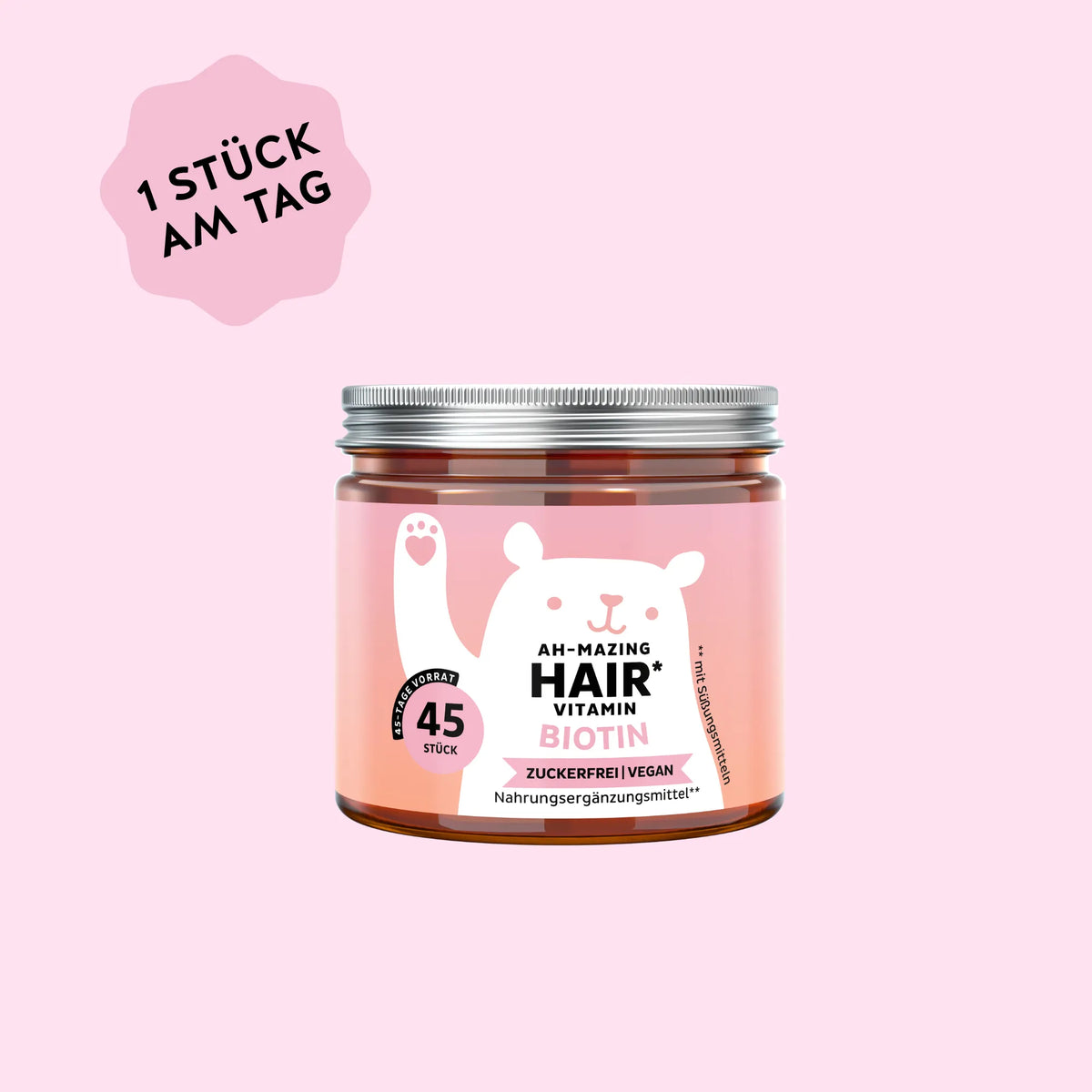 Bears with Benefits AH-MAZING Hair Vitamin – Zuckerfreie, vegane Biotin Gummibärchen für normale Haare, Haut und Nägel, 10.000 µg Biotin pro Bärchen, 45 Stück, neue Formel, zuckerfrei, vegan