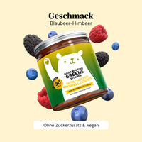 Bears with Benefits DAILY ROUTINE GREENS VITAMIN – Verzehrempfehlung: 1 Bärchen täglich zum Kauen, 90 vegane Bärchen ohne Zuckerzusatz mit natürlichem Heidelbeer- und Himbeergeschmack