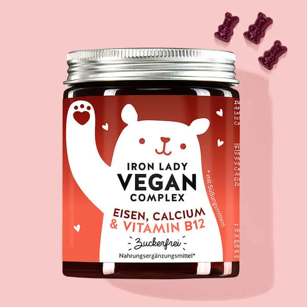 Auf diesem Bild ist eine Dose des Produkts Iron Lady Vegan mit Eisen von Bears with Benefits abgebildet.