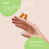 Dies ist die Verzehrsempfehlung der All Clear My Dear Skin Vitamins von Bears with Benefits