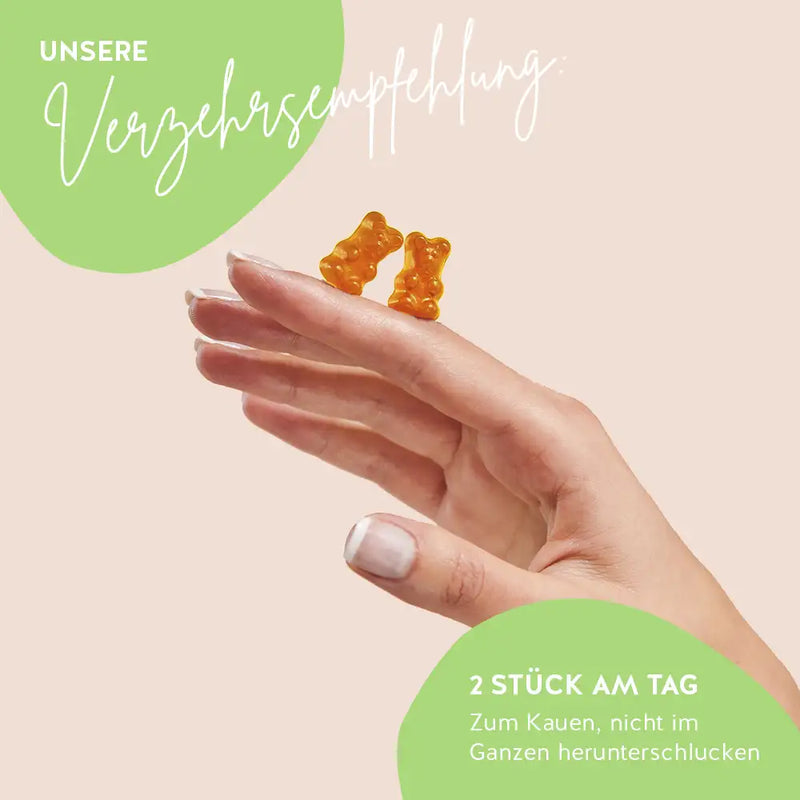 Dies ist die Verzehrsempfehlung der All Clear My Dear Skin Vitamins von Bears with Benefits