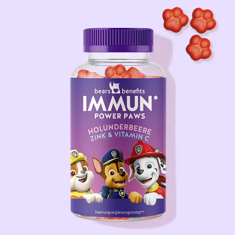 Auf diesem Bild ist eine Dose des Produkts Immun Power Paws mit Holunderbeere von Bears with Benefits abgebildet.