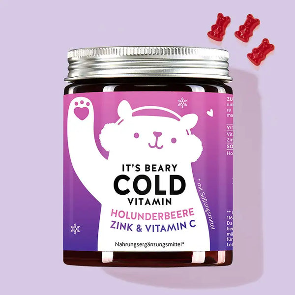 Eine Dose der It's Beary Cold Vitamins mit Holunderbeere, Zink und Vitamin C für eine starke Abwehr in der Erkältungszeit
