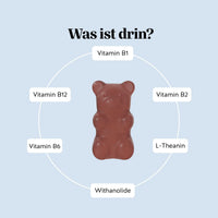 Bears with Benefits Keepin’ it Calm Vitamin – Inhaltsstoffe pro Gummibärchen: Vitamin B1, Vitamin B2, Vitamin B6, Vitamin B12, L-Theanin 10 mg und Withanolide 4,25 mg, vegane Ashwagandha & B-Complex Formel, zuckerfrei & vegan