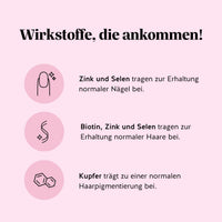 Bears with Benefits YOU NAILED IT Nail & Hair* Vitamin Keratin – Health Claims: „Zink und Selen tragen zur Erhaltung normaler Nägel bei“, „Biotin, Zink und Selen tragen zur Erhaltung normaler Haare bei“, „Kupfer trägt zu einer normalen Haarpigmentierung bei“.