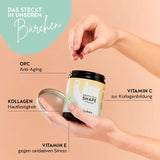 Diese Inhaltsstoffe und Nährstoffe stecken in den Bootylicious Shape Vitamins von Bears with Benefits: OPC, Kollagen sowie Vitamin C und E.