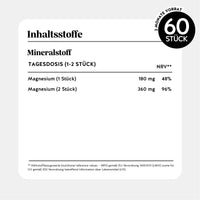 Bears with Benefits Daily Essentials Magnesium – Inhaltsstoffe und Nährwerttabelle pro Tagesdosis 1–2 Stück: Magnesium 180 mg pro Stück 48% NRV**, Magnesium 360 mg pro 2 Stück 96% NRV**, 60 Stück, 2 Monate Vorrat, Nahrungsergänzungsmittel, Hinweis gemäß EU-Verordnung 1169/2011 und CH LIV