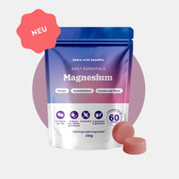 Bears with Benefits Daily Essentials Magnesium – vegane Magnesium Gummies für Energie, Muskelfunktion, Knochen und Zähne, 180 mg Magnesium pro Stück, 60 Stück, 2 Monate Vorrat, neu, Erdbeer- und Vanillegeschmack, zuckerfrei, laktosefrei & glutenfrei, Nahrungsergänzungsmittel, 240 g