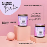 Diese Inhaltsstoffe und Nährstoffe stecken in den Femtastic PMS Vitamins von Bears with Benefits: Mönchspfeffer, Zitronen-Melisse, Dong Quai und Vitamin B6