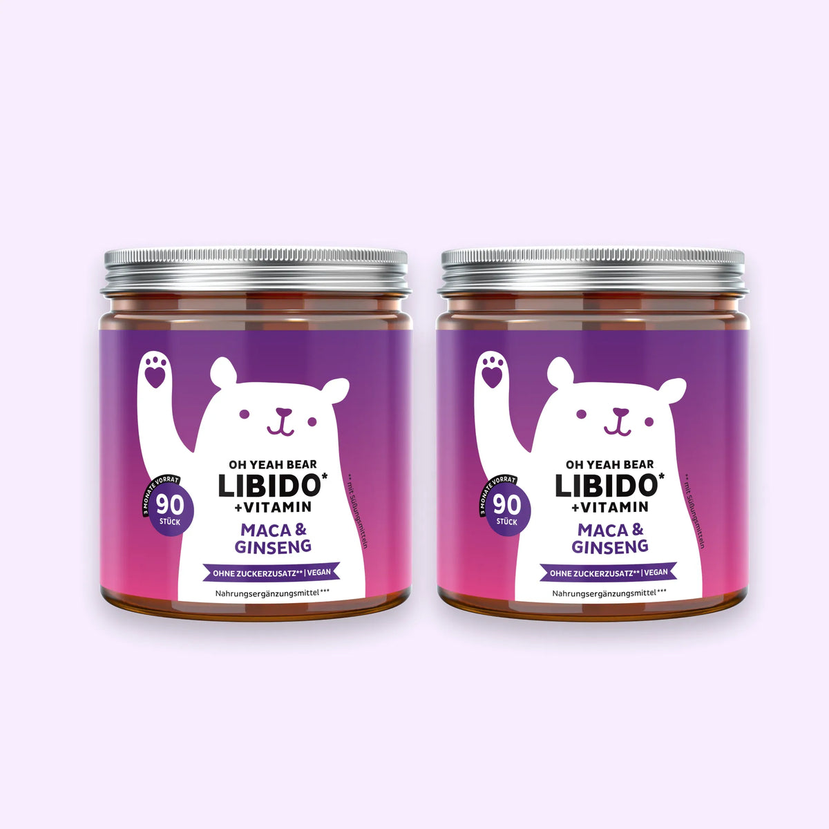 Bears with Benefits Oh Yeah Bear Libido – Vorteilspack mit 2 Dosen à 90 veganen Gummibärchen mit Zink, Maca & Ginseng.