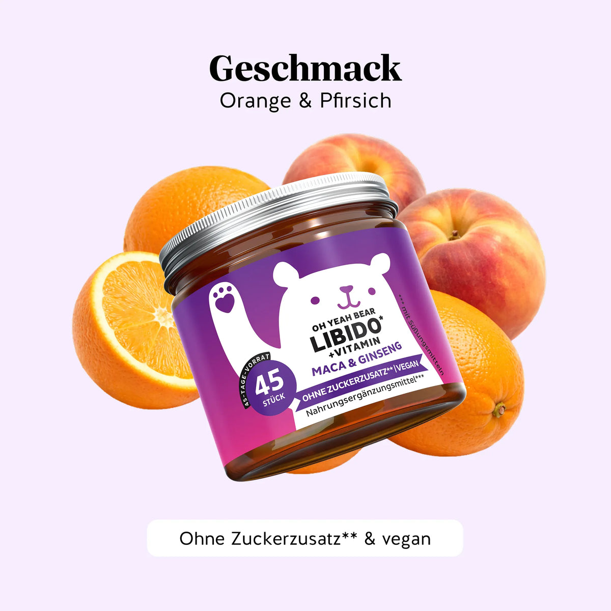 Bears with Benefits Oh Yeah Bear Libido – Vegane Gummibärchen ohne Zuckerzusatz, 45 Bärchen mit natürlichem Orange-Pfirsich-Geschmack.