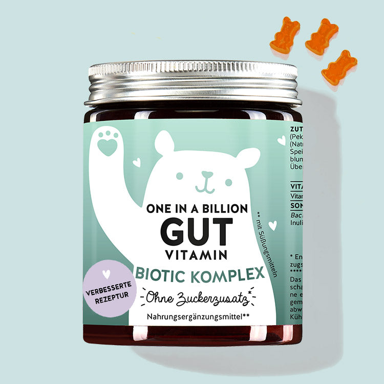 Eine Dose One in a Billion Gut Vitamin mit Bacillus coagulans, inulin und Vitamin B6 von Bears with Benefits für Blähbauch und Völlegefühl