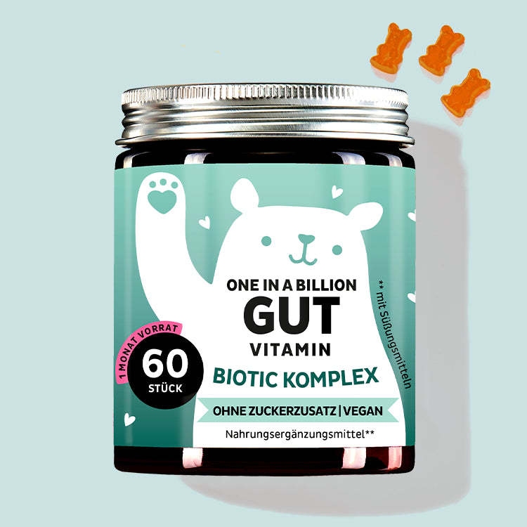 Eine Dose One in a Billion Gut Vitamin mit Bacillus coagulans, inulin und Vitamin B6 von Bears with Benefits für Blähbauch und Völlegefühl