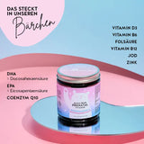 Diese Inhaltsstoffe und Nährstoffe stecken in den Mama Bear Pre-Natal Vitamins von Bears with Benefits: DHA, EPA, Coenzym Q10, Zink, Jod, Folsäure und die Vitaminen B6, B12 und D3.