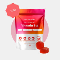 Bears with Benefits Daily Essentials Vitamin B12 – vegane Vitamin B12 Gummies für Energie, Müdigkeit und Ermüdung sowie psychische Funktion, 400 µg Vitamin B12 pro Stück, 60 Stück, 2 Monate Vorrat, neu, Granatapfelgeschmack, zuckerfrei, laktosefrei & glutenfrei, Nahrungsergänzungsmittel, 150 g