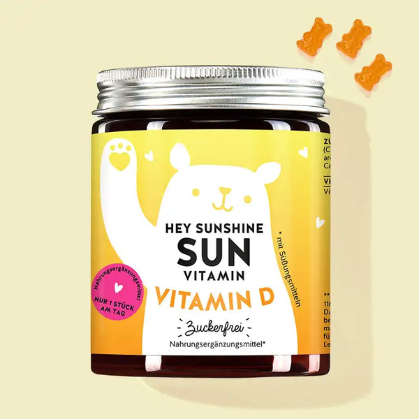 Eine Dose der Hey Sunshine Sun Vitamins mit Vitamin D für Immunsystem, Knochen und Muskeln